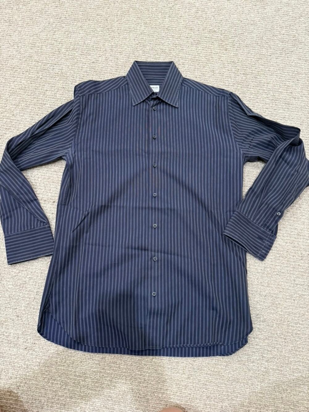 Armani Collezioni Men's Dress Shirt 15.5 39 Navy Blue Stripe Made in Italy